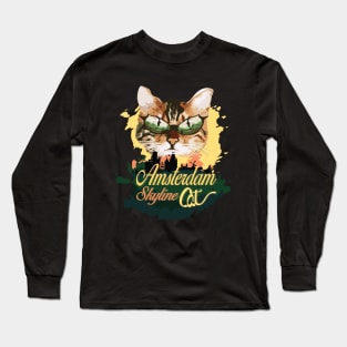 Amsterdam skyline cat (colors) Long Sleeve T-Shirt